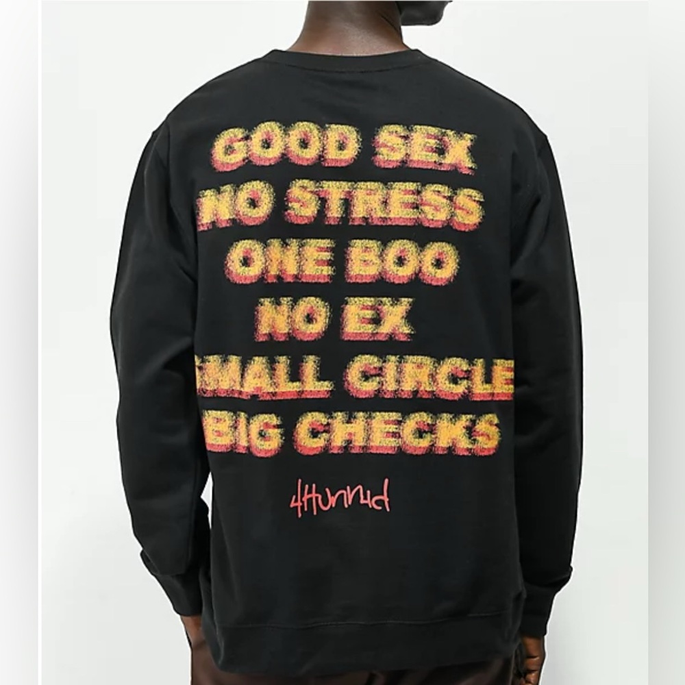 ZUMIEZ / 4HUNNID GOOD SEX, NO STRESS CREWNECK SWEATSHIRT - NAVY BLUE